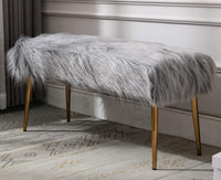 Faux Fur Modern Contemporary Fluffy Bench Gold Metal Legs