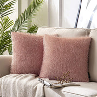 Pack of 2 Luxurious Shiny Tassel Fringed Velvet Decorative Throw Pillow Covers Pillowcases Cushion Cover for Couch Bed and Chair, Pink, 18 x 18 inches, 45 x 45 cm
