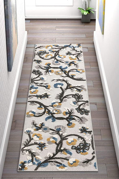Darla Floral Grey Indoor/Outdoor Area Rug Stain Resistant Modern Carpet