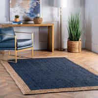 Hand Woven Jute Area Rug, Blue