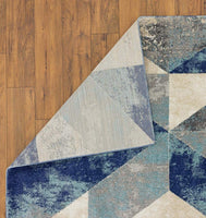 Abstract Blue Ivory Soft Area Rug