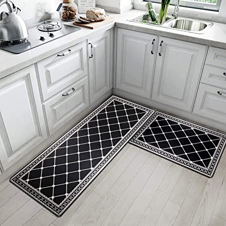 MAYHMYO 2 PCS Anti Fatigue Rugs Non Skid Waterproof Floor Mat Cushioned  Black and White Farmhouse Comfort Standing Kitchen Mats for Floor, House