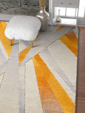 Modern Geometric Orange Yellow Ivory Comfy Hand Carved Area Rugs