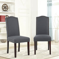 Set of 2 Luxurious Fabric Dining Chairs with Copper Nails and Solid Wood Legs (Light Gray)