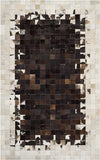 Leather Collection STL215A Handmade Modern Leather Area Rug Ivory / Brown