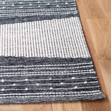 Striped Kilim Collection Handmade Flat weave Cotton Soft Area Rug Black / Ivory