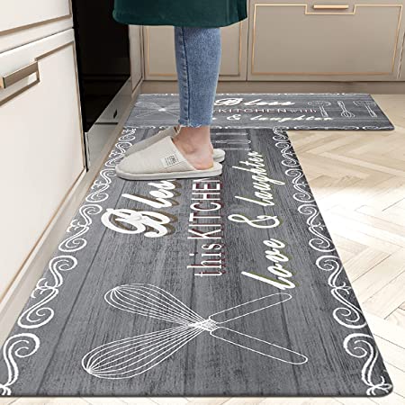 Anti-Fatigue Mat - Cushioned Kitchen Floor Mats - Grey 2-Piece