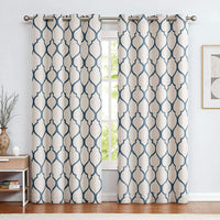 Moroccan Tile Linen Textured Curtains Printed Curtain Panel Thermal Insulated Window Treatment 1 Panel 45 Inch Beige