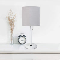 LimeLights 19 1/2"H White Stick Table Lamp w/ Gray Shade and USB Port