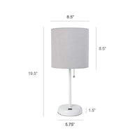 LimeLights 19 1/2"H White Stick Table Lamp w/ Gray Shade and USB Port