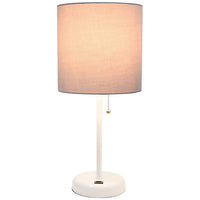 LimeLights 19 1/2"H White Stick Table Lamp w/ Gray Shade and USB Port