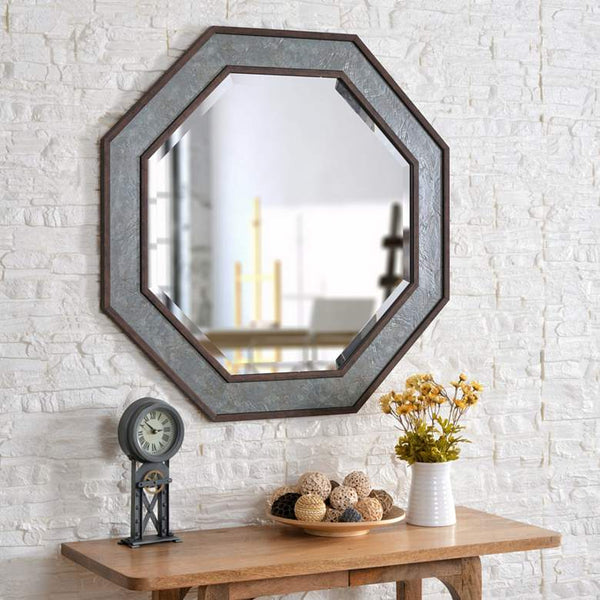 Saundra Green Slate and Brown 34" x 34" Octagon Wall Mirror