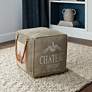 Rue Verdi Green Canvas French Chateau Square Pouf Ottoman