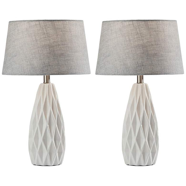 Joan White Geometric Ceramic Accent Table Lamps Set of 2