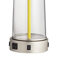 Melina Clear Glass Table Lamp with USB Ports and Outlet