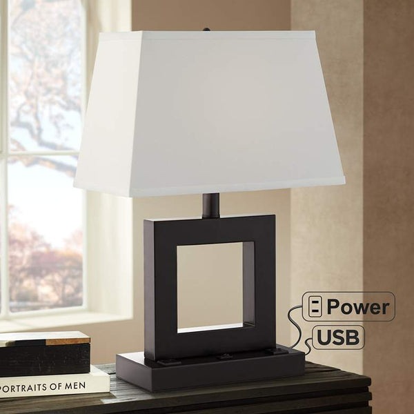 Yolo Dark Bronze Accent Table Lamp with USB Port and Outlets