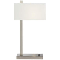 Vendi Brushed Nickel Table Lamp with USB Port and Outlet