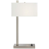 Vendi Brushed Nickel Table Lamp with USB Port and Outlet