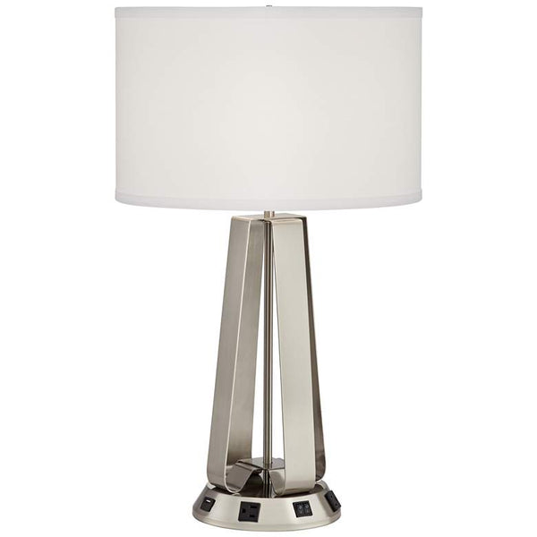 Crispin Brushed Nickel Table Lamp with USB Port and Outlets