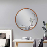 Northwood Walnut Brown Wood 30" Round Wall Mirror