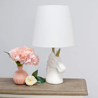 Simple Designs 16"H Sparkling Gold and White Unicorn Accent Table Lamp