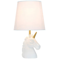 Simple Designs 16"H Sparkling Gold and White Unicorn Accent Table Lamp