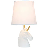 Simple Designs 16"H Sparkling Gold and White Unicorn Accent Table Lamp