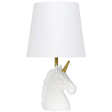 Simple Designs 16"H Sparkling Gold and White Unicorn Accent Table Lamp