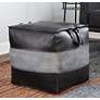 Cobbler Black Leather and Gray Canvas Pouf Ottoman