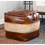Cobbler Espresso Leather and Tan Canvas Pouf Ottoman