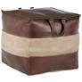 Cobbler Espresso Leather and Tan Canvas Pouf Ottoman