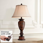 Kathy Ireland Sonnett Bronze Traditional Table Lamp with USB Dimmer Cord