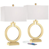 Gold Ring Open Base USB Table Lamps Set of 2