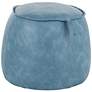 Round Blue Faux Leather Ottoman with Pull Tab