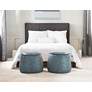 Round Blue Faux Leather Ottoman with Pull Tab