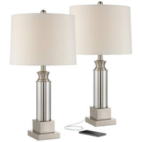 Silver Column Mercury Glass USB Table Lamps Set of 2