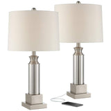 Silver Column Mercury Glass USB Table Lamps Set of 2