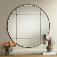 Drucilla Antique Light Brown 32" Round Framed Wall Mirror