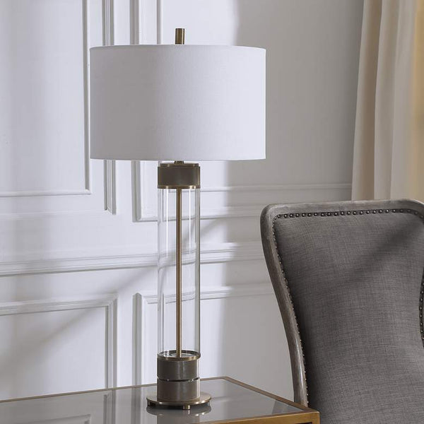 Anmer Antiqued Brass and Clear Glass Table Lamp
