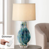 Teresa Teal Drip Modern Ceramic Table Lamp with Table Top Dimmer