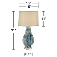 Teresa Teal Drip Modern Ceramic Table Lamp with Table Top Dimmer