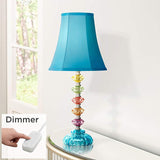 Bohemian Teal Blue Stacked Glass Lamp with Table Top Dimmer