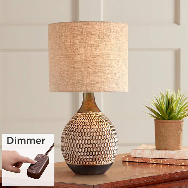 Emma Brown Ceramic Mid-Century Table Lamp with Table Top Dimmer