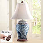 Shonna Blue and White Porcelain Jar Lamp with Table Top Dimmer