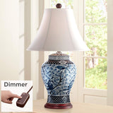 Shonna Blue and White Porcelain Jar Lamp with Table Top Dimmer