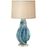 Teresa Teal Drip Modern Ceramic Table Lamp with Table Top Dimmer