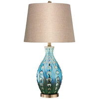 Mid-Century Ceramic Vase Teal Table Lamp with Table Top Dimmer