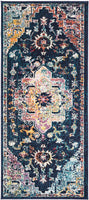 Oriental Medallion Distressed Area Rug, Navy / Fuchsia