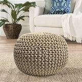 Ottoman Hand Knitted Cable Style Dori Pouf - Macramé Pouf - Cotton Braid Cord