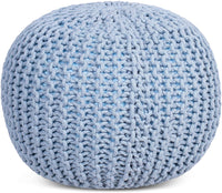 Round Pouf Foot Stool Ottoman - Knit Bean Bag Floor Chair - Cotton Braided Cord - Great for The Living Room, Bedroom and Kids Room - Small Furniture